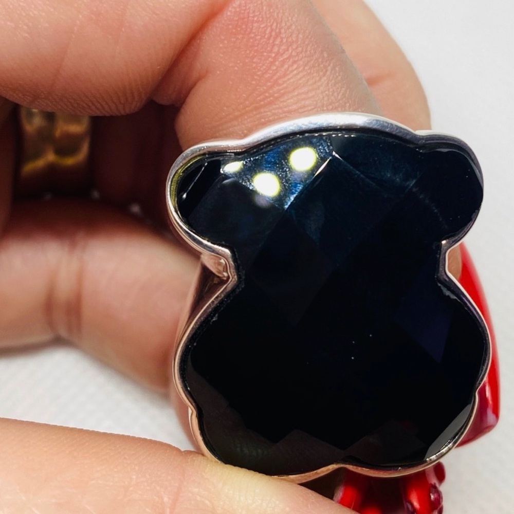 Elegant Black and Silver Bear Ring